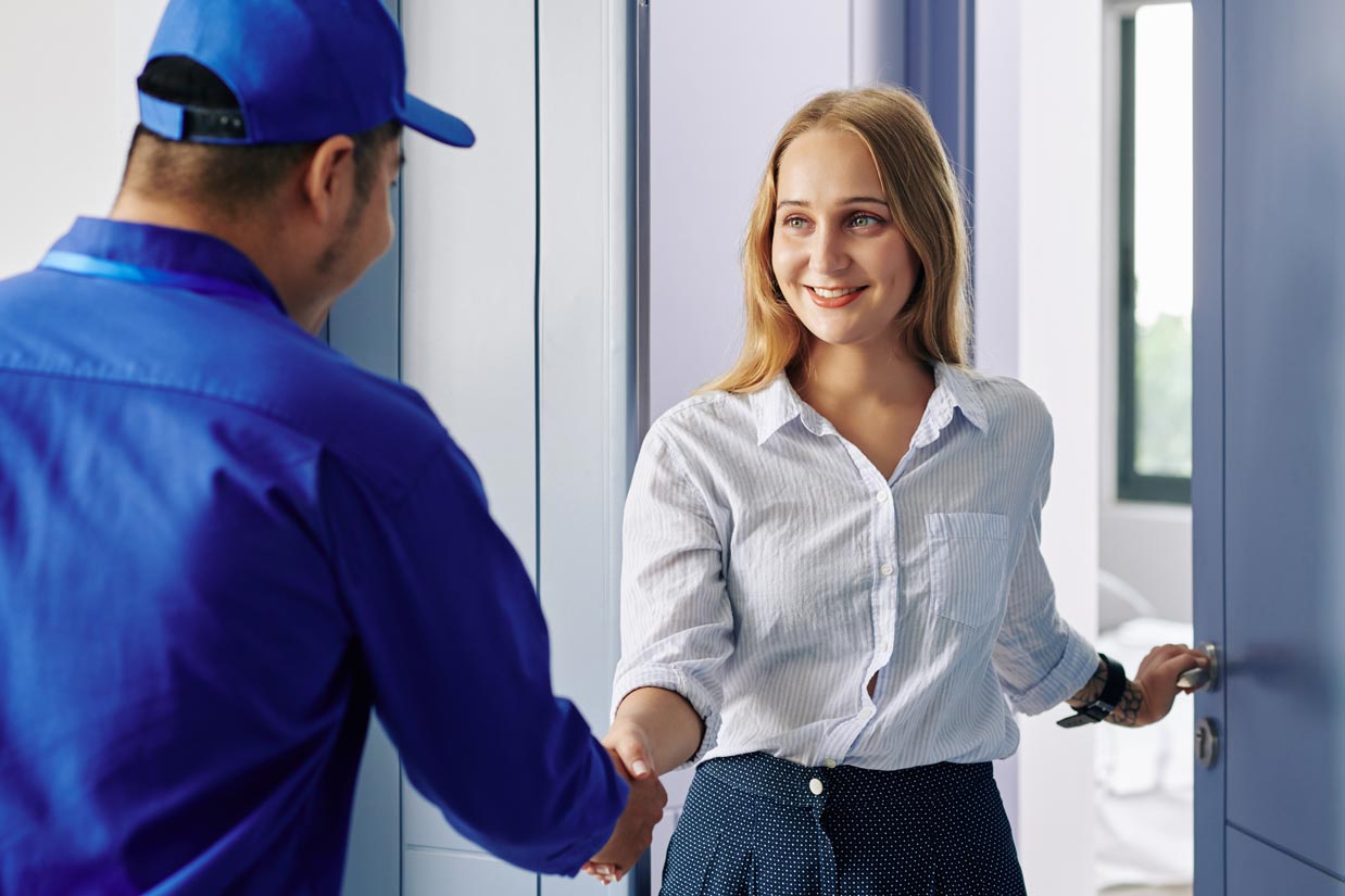 Customer Greeting Culligan Water Delivery Service Professional